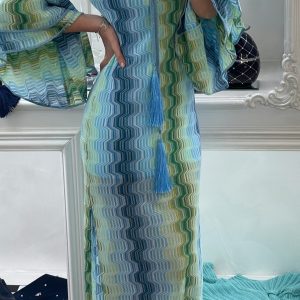Abito Lungo Zigzag “Filato Tipo Missoni” Acquamarina