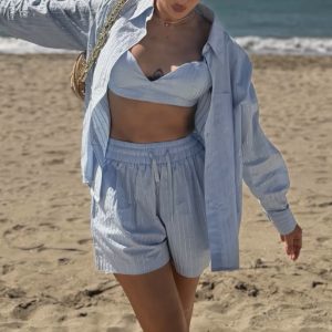 Camicia Over Azzurra gessata diamanti