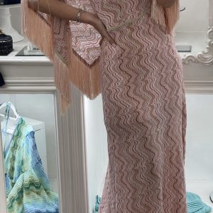 Scialle Zigzag con Frange “ Filato tipo Missoni” Onde Rosa