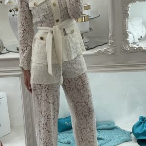 Pantaloni in Pizzo Bianco a Vita Alta